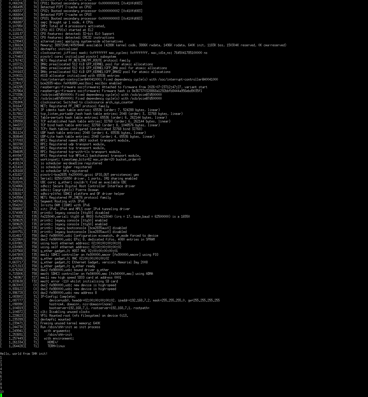 UART output from the simple printf init program